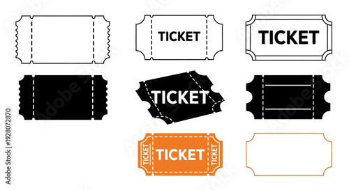 Collection of assorted ticket designs and templates for events.