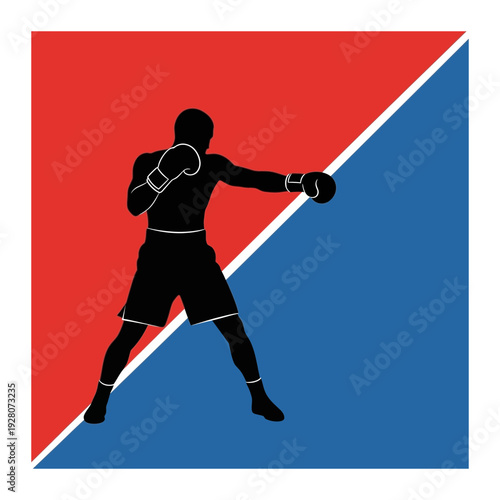 A black silhouette of a boxer in a fighting stance