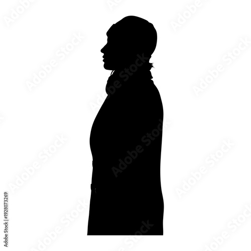 A black silhouette of a person standing in profile
