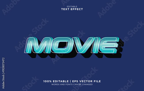 Editable vector movie text effect with blue letters on dark background