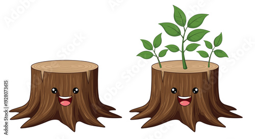 Cartoon Tree Stumps with Facial Expressions.
