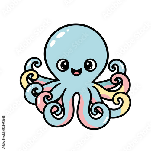 Cute Pastel Octopus Cartoon Character, Adorable Baby Sea Creature