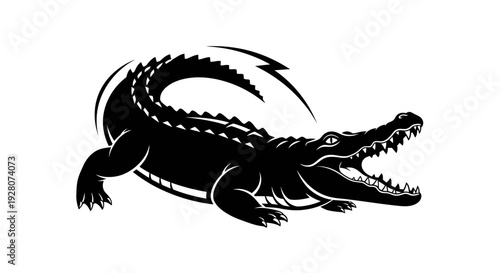 Black Crocodile Silhouette Graphic.