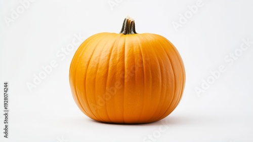 A bright orange pumpkin with smooth surface and distinct ridges against a clean white background