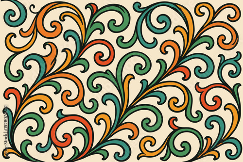 Vibrant ornate floral and foliate patterns in a symmetrical repeating design