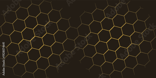 Hexagon technology black and gold colored honeycomb abstract background.  Eps10