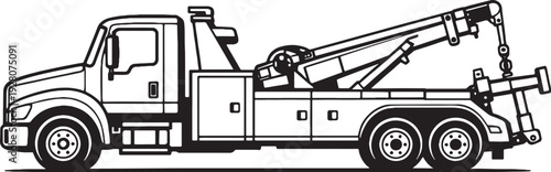 Tow Truck Vehicle Black and White Line Art Side View Recovery Service Illustration.eps