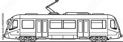 Tram Streetcar Black and White Line Art Urban Public Transport Illustration.eps