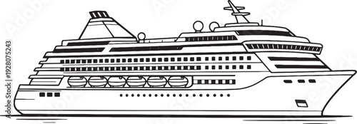 Passenger Cruise Ship Black and White Maritime Tourism Vessel.eps