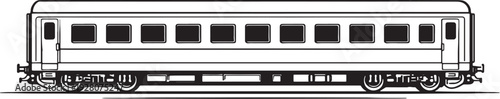 Passenger Rail Carriage Black and White Line Art Railway Coach Side View.eps