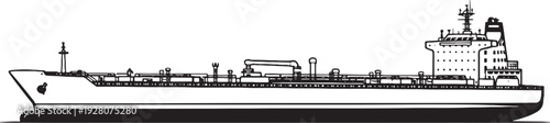 Oil Tanker Ship Black and White Line Art Marine Petroleum Transport Vessel Side View.eps