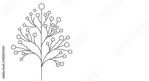 Stylized line drawing of a decorative branch with many small circular berries or buds at the tips of its twigs in a simple modern style.