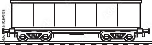Freight Train Wagon Black and White Line Art Rail Cargo Car Vector.eps