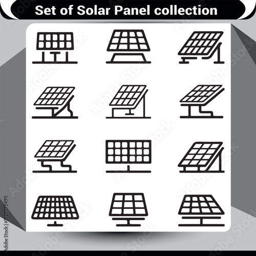 Solar Panel Iconography: A Detailed Collection of Clean Line Illustrations for Energy Technology