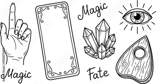 Magic Spiritual Set with Hand Crystals Eye Planchette and Decorative Frame