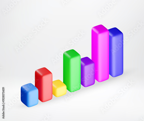 3d Colorful bar chart showing growth. Three dimensional stock business graph for data visualization a d statistical analysis. Financial progress. Vector illustration