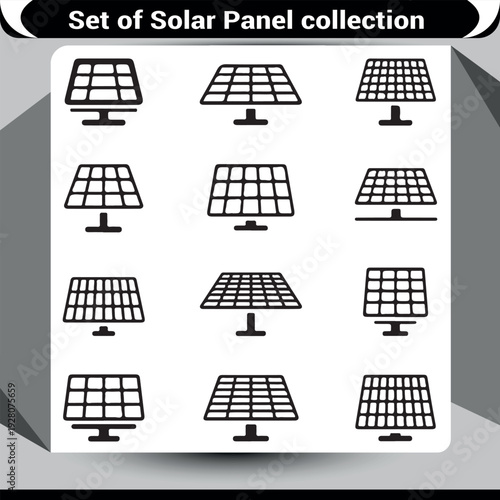 Modern Solar Panel Icons: A Collection of Minimalist Line Drawings for Clean Energy Projects