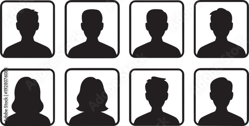 User profile avatar silhouette icons set, male and female default account picture collection vector