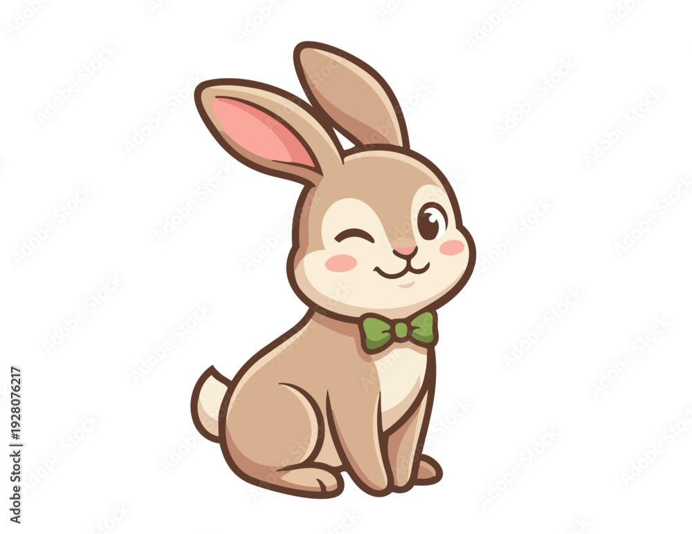 Obraz premium Cute Winking Rabbit Cartoon Character Vector Illustration