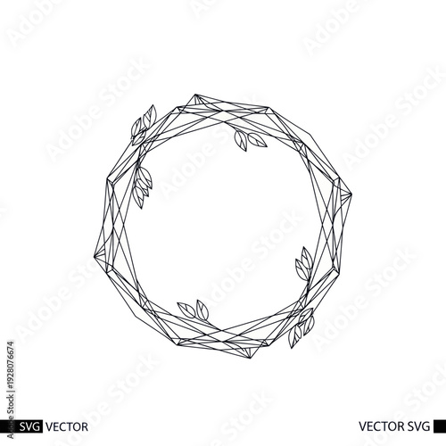 Geometric Floral Wreath, Line Art, Minimalist Design, Botanical Frame