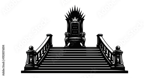 Ornate Throne with Crown on Stairs, Majestic Seat of Power