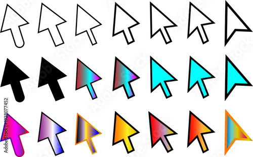 Mouse click cursor icon set. Pointer cursor сomputer mouse icon collection. colorful collection Mouse click cursor icon. Pointer arrow vector icon set. Computer mouse cursor symbol