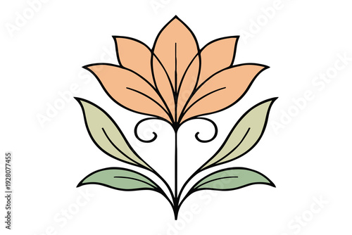 Elegant botanical illustration of a stylized flower with decorative leaves