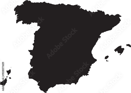 Minimalist map of spain and balearic islands isolated on white background, Vector, illustration