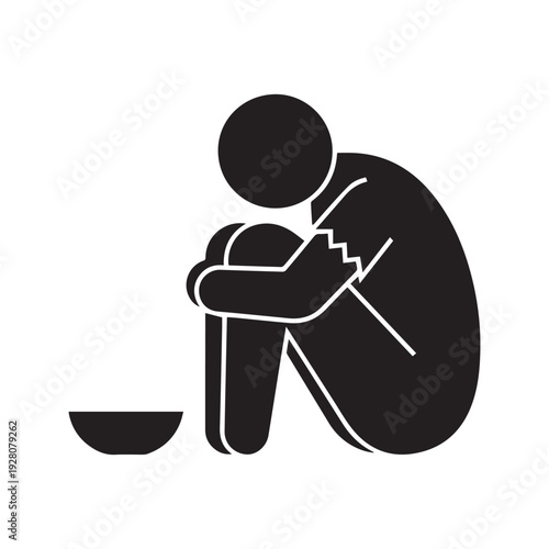 Homeless beggar icon vector symbol of poverty hunger and despair
