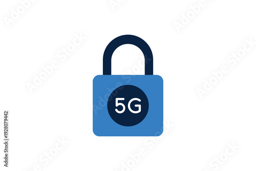 Padlock with 5G text for secure mobile networks, encrypted connection and protected data transfer.