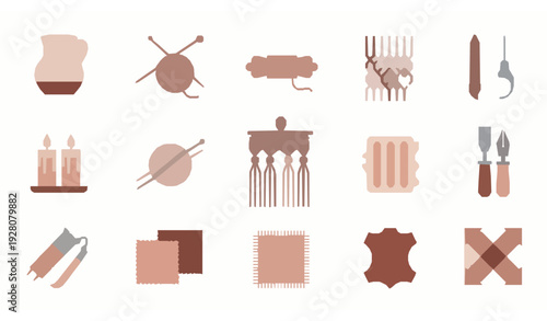 Minimal Creative Arts and Crafts Icons with Handmade Tools and Hobby Elements