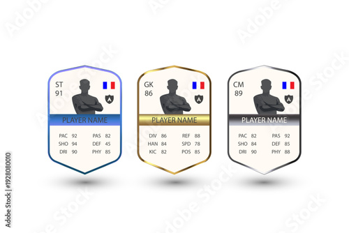 Football Player Card Template Set with Stats – Striker, Goalkeeper and Midfielder