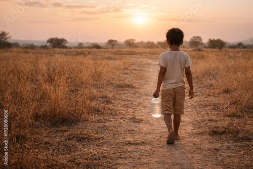 Person Walking in Dry Savannah Landscape Cinematic Style for World Water Day Climate Change Awareness Content
