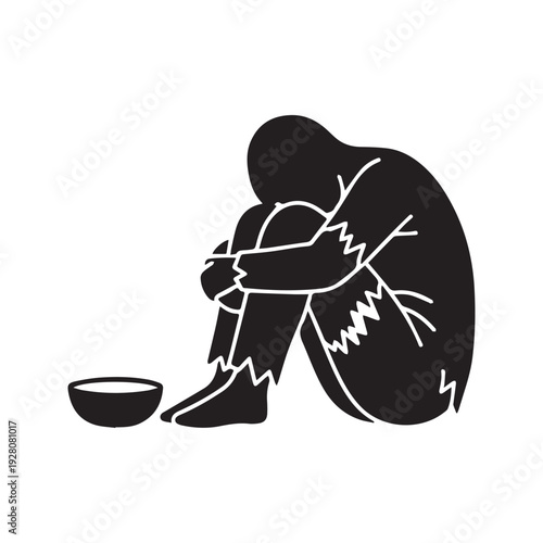 Homeless beggar icon vector symbol of poverty hunger and despair
