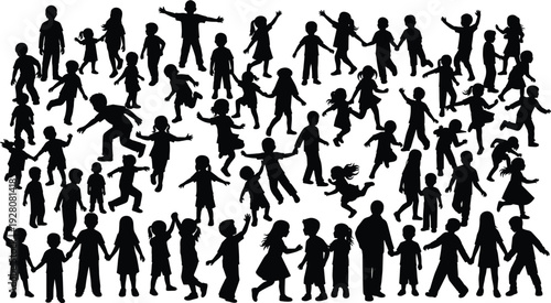 Black silhouettes of children playing and interacting kids