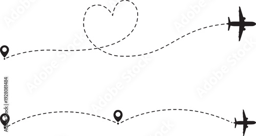 Minimalist love journey with location pins and star isolated on white background, Vector, illustration