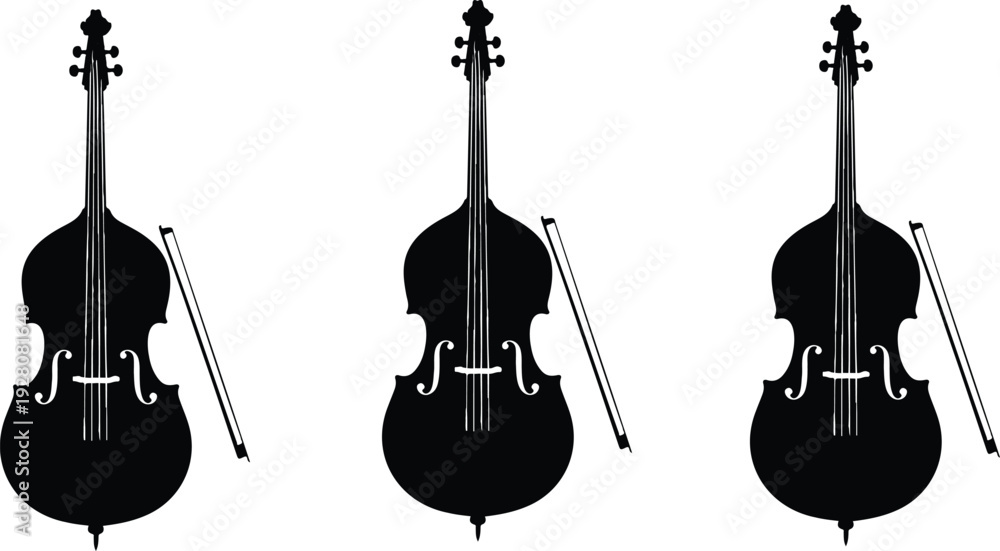 Fototapeta premium Black and white double bass silhouette isolated on white background classical music instrument vector illustration