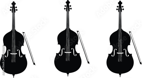 Black and white double bass silhouette isolated on white background classical music instrument vector illustration