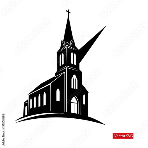 Schilderij op canvas A black and white image of a church building