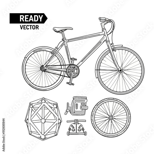 Wallpaper Mural A technical drawing of a bicycle and its components Torontodigital.ca