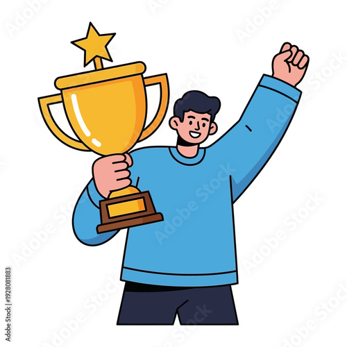 Wallpaper Mural Man holding a trophy and celebrating a victory Torontodigital.ca