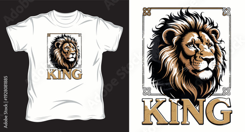 King lion head with ornamental frame vector illustration for t-shirt design print illustration