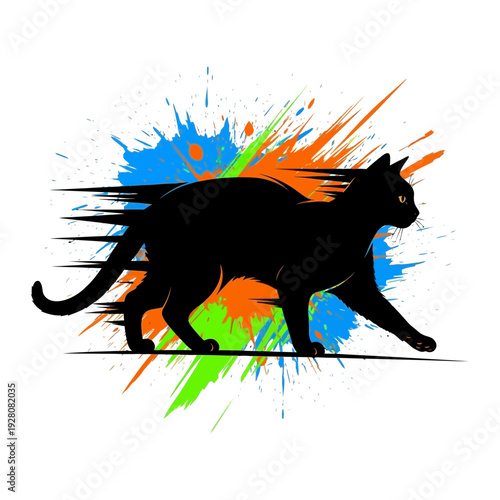 Wallpaper Mural A black cat walking in front of a colorful paint splatter Torontodigital.ca