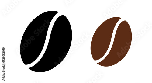 Two Coffee Beans, Black and Brown, Isolated on White Background