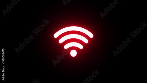 Neon glowing no internet connection icon animation, No wifi animation. lost connection sign.