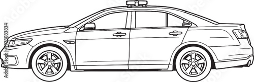 Police Patrol Car Generic Black and White Line Art Vector Side View Illustration.eps