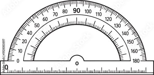 Engineering Protractor Tool Black and White Line Art Vector Isolated on White Background.eps