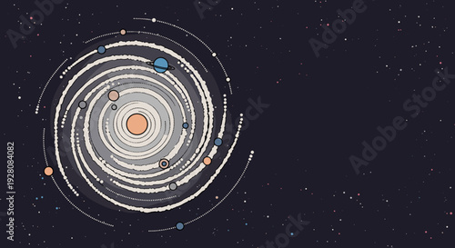 Solar system orbit diagram on starry space background vector illustration