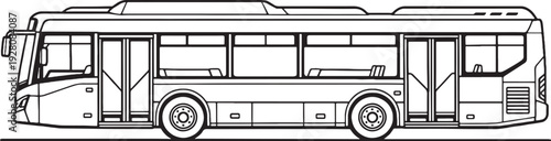 Electric City Bus Black and White Line Art Public Transport Vehicle Vector.eps