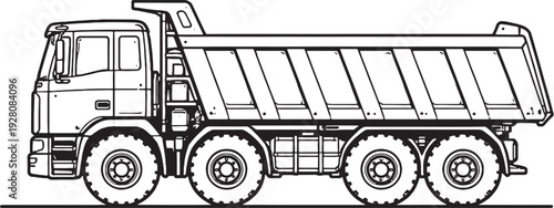 Dump Truck Vehicle Black and White Line Art Heavy Construction Transport Illustration.eps